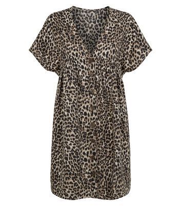 Brown Leopard Print Button Front Dress New Look