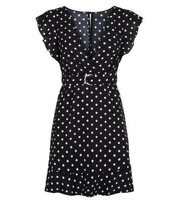 Black Polka Dot Wrap Dress New Look