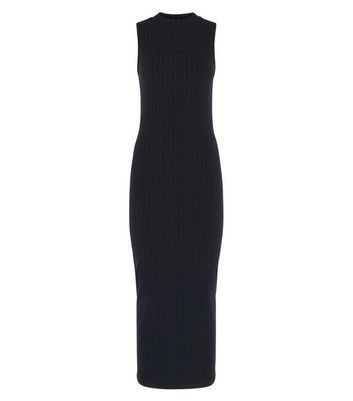 Tall Black Ribbed High Neck Midi Dress New Look