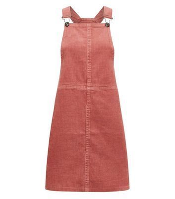 Mid Pink Corduroy A-Line Pinafore Dress New Look