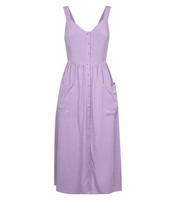Lilac Pocket Front Button Up Midi Dress New Look
