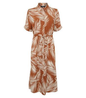 Brown Palm Print Midi Shirt Dress New Look