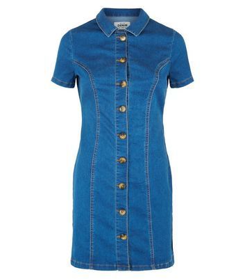 Blue Rinse Wash Button Up Denim Mini Dress New Look