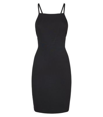 Black Ribbed Lace Up Back Bodycon Dress New Look
