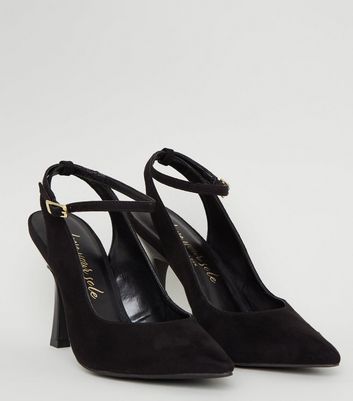Black Suedette Slim Flared Heel Court Shoes New Look