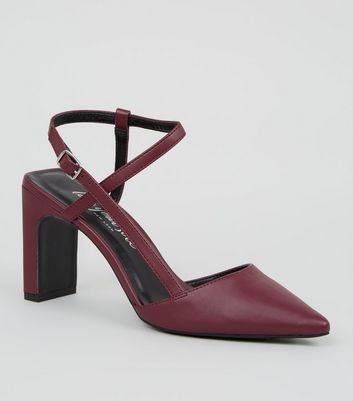 Dark Red Leather-Look Pointed Court Shoes New Look