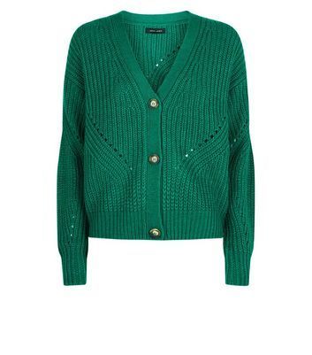 Green Chunky Pointelle Knit Cardigan New Look