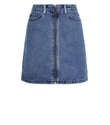 Blue Zip Front Denim Mini Skirt New Look