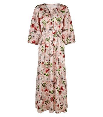 Pink Floral Button Kimono Maxi Dress New Look