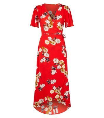 Red Floral Wrap Maxi Dress New Look