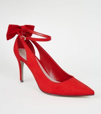 Red Suedette Bow Back Pointed Court Shoes New Look Vegan