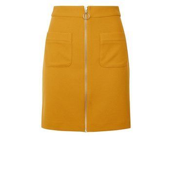 Mustard Ring Zip Double Pocket Mini Skirt New Look