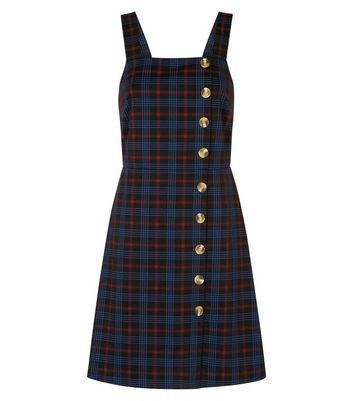 Tall Blue Check Button Side Pinafore Dress New Look