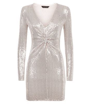 Pale Pink Mirrored Sequin Twist Front Dress New Look