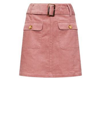 Pale Pink Corduroy Belted Mini Skirt New Look