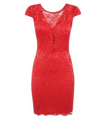 Red Lace Bustier Bodycon Dress New Look
