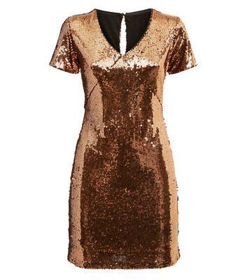 Bronze Sequin Mini Dress New Look