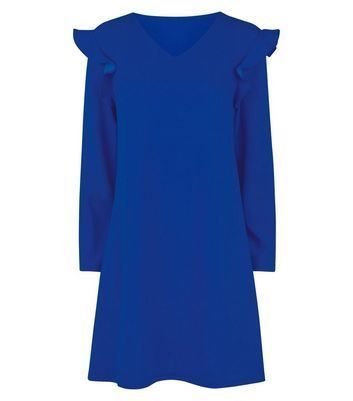 Blue Ruffle Shoulder Mini Dress New Look