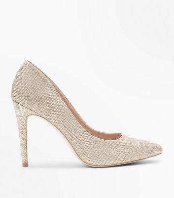 Gold Glitter Pointed Court Shoes New Look