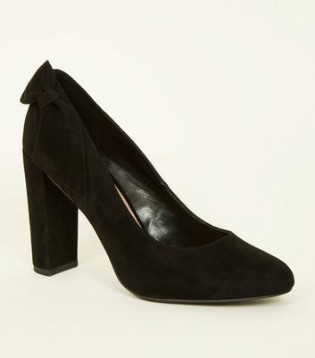 Black Suedette Bow Back Block Heel Courts New Look