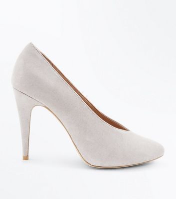 Grey Suedette V Front Court Shoes New Look