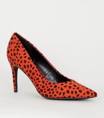 Orange Neon Animal Print Pointed Court Shoes New Look