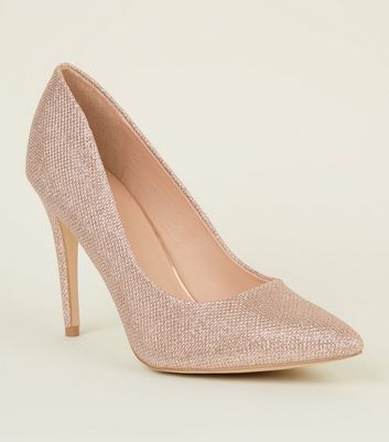 Rose Gold Glitter Pointed Court Shoes New Look