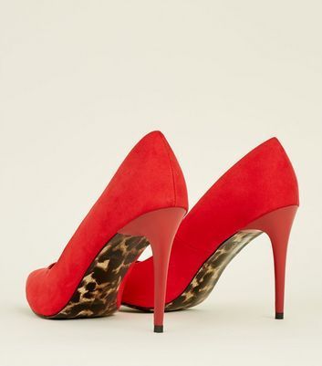 Red Suedette Leopard Print Sole Court Shoes New Look