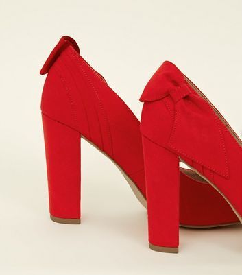 Red Suedette Bow Back Block Heel Courts New Look