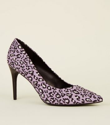 Lilac Satin Leopard Print Pointed Courts New Look
