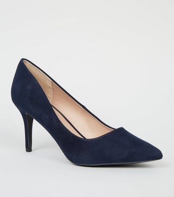 Navy Suedette Pointed Court Shoes New Look