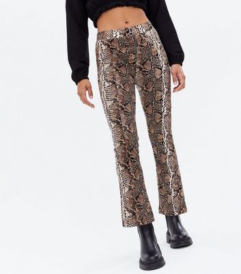 Brown Snake Print Flared Zip Trousers New Look