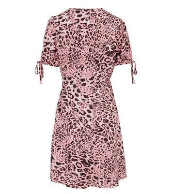 Pink Animal Print Tie Puff Sleeve Mini Dress New Look