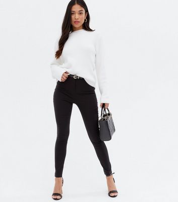 Petite Black Belted Slim Trousers New Look