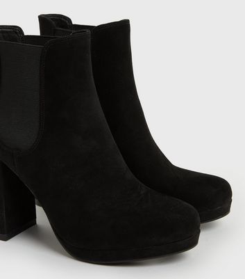 Black Suedette Block Heel Platform Chelsea Boots New Look Vegan