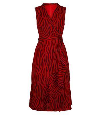 Red Zebra Print Wrap Midi Dress New Look