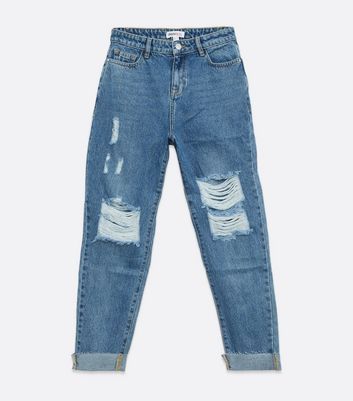 Blue Ripped Mom Jeans New Look