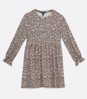 Brown Leopard Print Soft Touch Smock Dress New Look