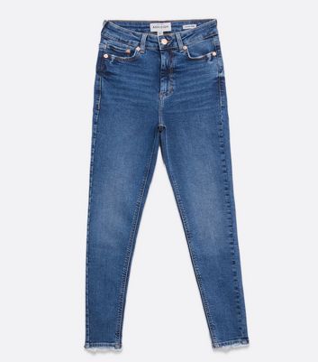 Blue Ripped Hem High Waist Ashleigh Skinny Jeans New Look