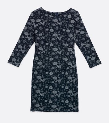 Navy Floral Textured Jersey Bodycon Dress New Look