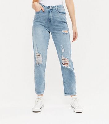 Blue Ripped Mom Jeans New Look