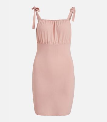 Pale Pink Ruched Tie Strap Mini Dress New Look