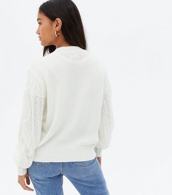 White Cable Knit Jumper New Look