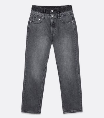Dark Grey Double Waist Crop Jeans New Look