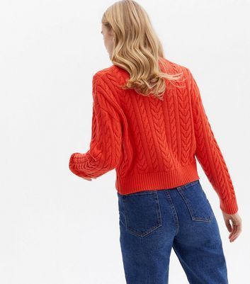 Red Cable Knit Cardigan New Look