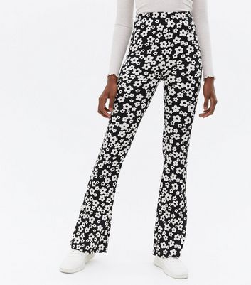 Tall Black Floral Flared Trousers New Look