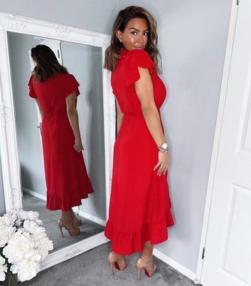 Red Ruffle Midi Wrap Dress New Look