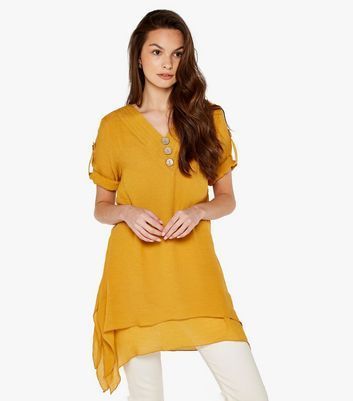 Yellow Button Front Layered Mini Dress New Look