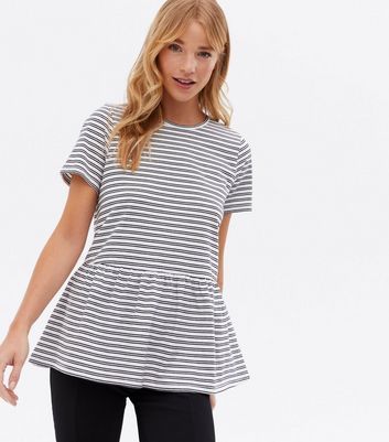 White Stripe Peplum T-Shirt New Look