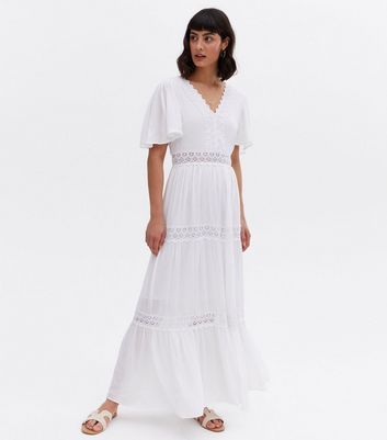 White Crochet Tiered Maxi Dress New Look